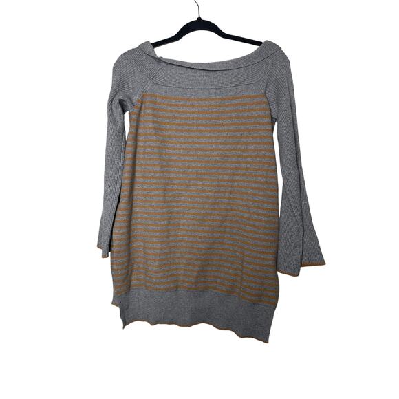 Anthropologie Elise Sweater Long Sleeve Ribbed  Long Line Womans M Gray Striped - Picture 2 of 7